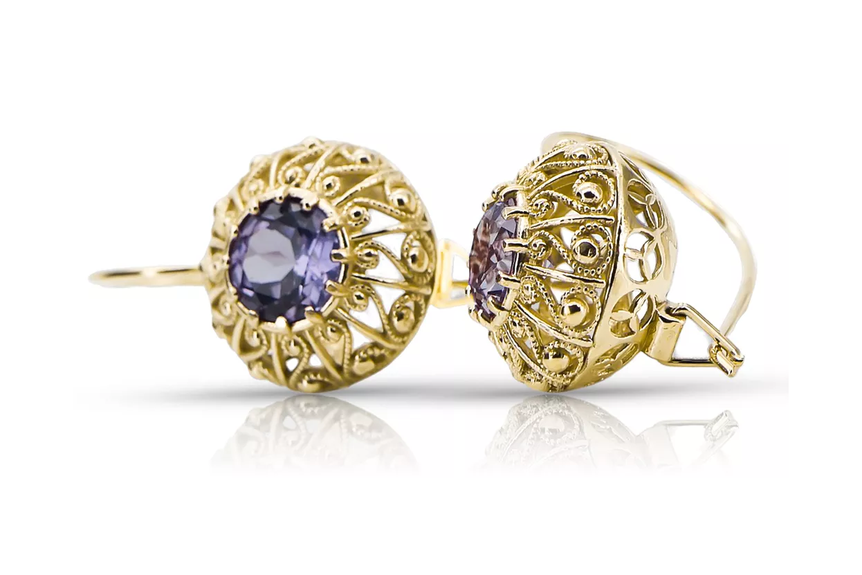 Earrings Vintage craft Alexandrite 14K Yellow gold vec002y